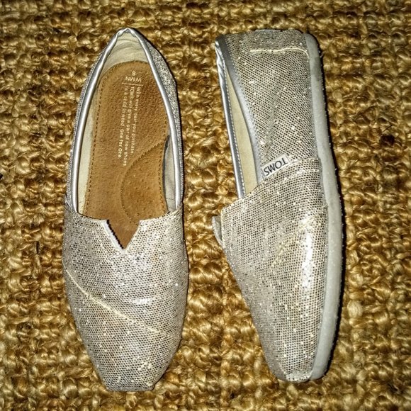 Toms Shoes - Toms silver glitter slip on shoes size 8